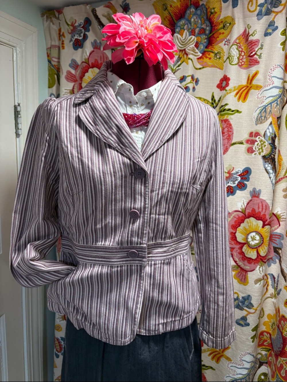 LOFT Striped Purple and White Blazer